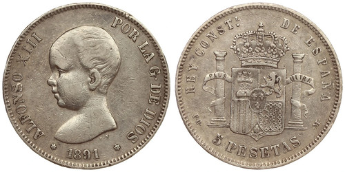Spagna pesetas 1891 - -,